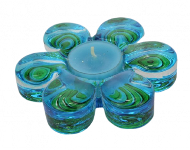Glasteelichthalter Blume in den Farben türkis, grün - B1