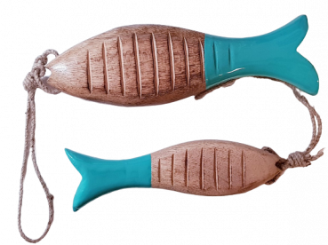 Fisch aus Mangoholz mit einem türkisen Schwanz - 1