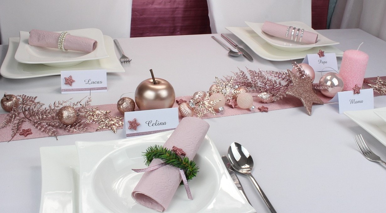 Mustertisch 6 Wintertisch, Weihnachtstisch in Rosa bei tischdeko-online.de