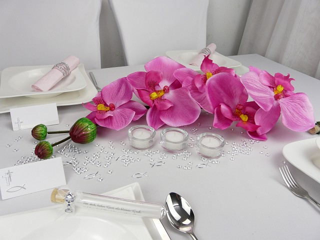 Mustertisch 6a zur Kommunion und Konfirmation mit Orchideen - Tischdeko-online