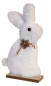 Preview: Tischdekoration zu Ostern - ein weicher, weißer Hase auf einem Holzsockel - 1