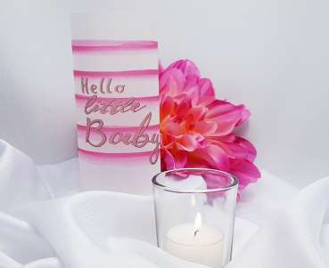 Pergament-Windlicht, Tischlicht "Hallo little Baby" pink - 2