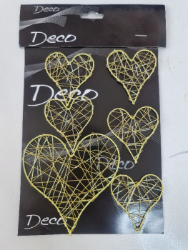 6 flache Herzen aus Draht in Gold oder Silber
