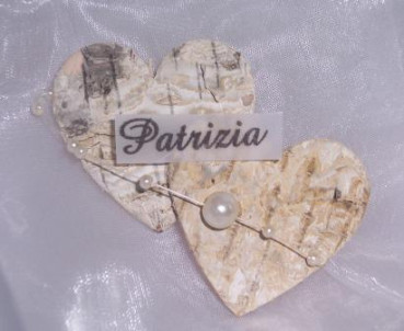 Gastgeschenk zwei Birkenherzen mit Perlen