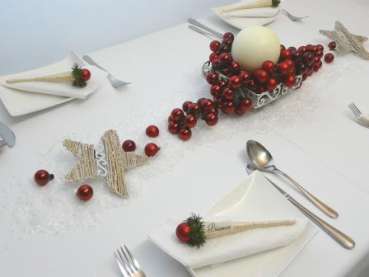 12 rote Spiegelbeeren als Weihnachtsdekoration. Tischdeko-online zum Fest 4
