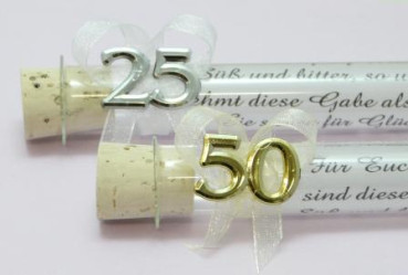 gastgeschenke, Silberhochzeit, Goldhochzeit, mit einer 25 oder 50 Glasröhrchen