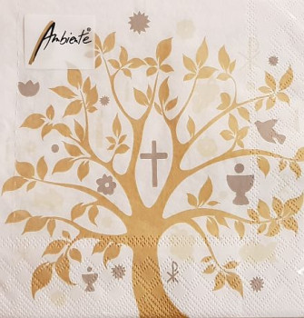 Servietten -  ein Baum mit christlichen Symbolen zur Kommunion, Konfirmation 1