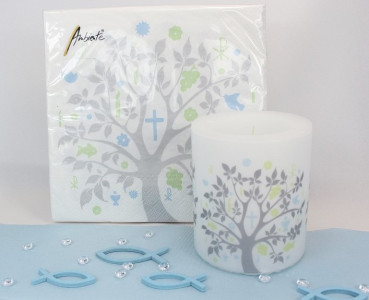 Kerze "Baum mit christlichen Symbolen" blau - 3