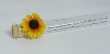 Gastgeschenk - Glasröhrchen mit einer Sonnenblume