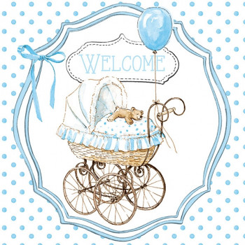 Weiße Stumpenkerze mit einem Kinderwagen "Welcome" - 5