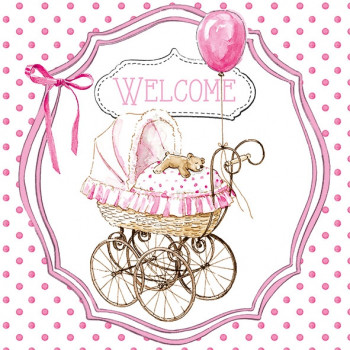 Weiße Stumpenkerze mit einem Kinderwagen "Welcome" - 6