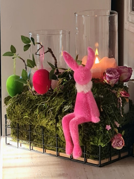 Preview: Sitzender Osterhase – Beflockte Dekofigur in 4 Farben - 6