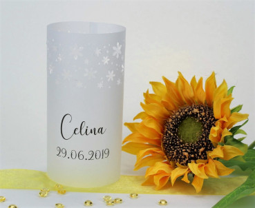 Pergament-Windlicht, Tischlicht mit ausgestanzten Blumen - B1