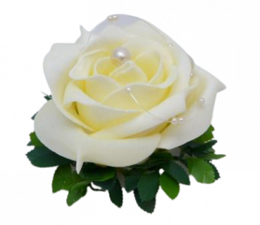 Gastgeschenk große Rose in Rosenblättern mit Perlen