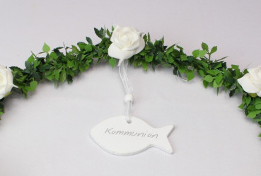 Ehrenplatzdeko, Ehrenplatz Ranke aus Rosenblättern, Rosen und einem Fisch - B 5