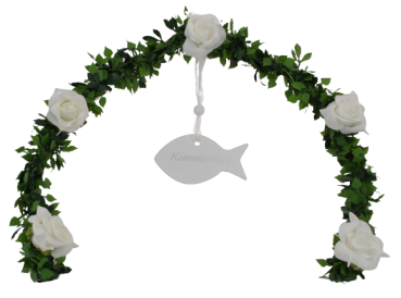 Ehrenplatzdeko, Ehrenplatz Ranke aus Rosenblättern, Rosen und einem Fisch - B1