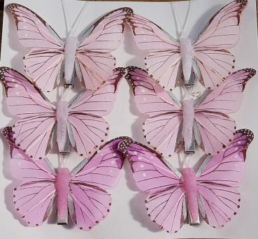 6 rosafarbene Schmetterlinge mit Clip