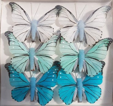 6 blau/weiße Schmetterlinge mit Clip - ausverkauft