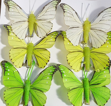 6 Schmetterlinge mit Clip in Grüntönen