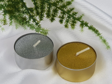 Teelichter in Aluminiumhülle - glitzernd in Silber oder Gold 1