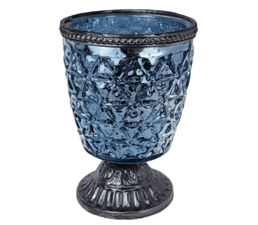 geriffeltes, blaues Glas-Windlicht - Antik