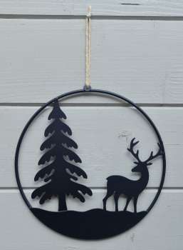 Schwarzer Metall-Ring mit Hirsch / Tanne - Durchmesser 20 cm - 4