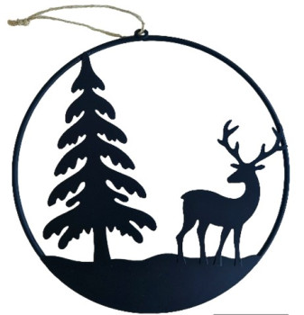 Schwarzer Metall-Ring mit Hirsch / Tanne - Durchmesser 20 cm - 1