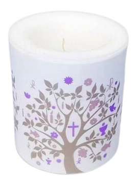 Kerze "Baum mit christlichen Symbolen" lila