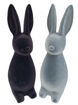 Beflockter Hase in Schwarz oder  Grau, 30 cm