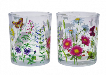 Windlichtglas mit bunten Blumen - 1