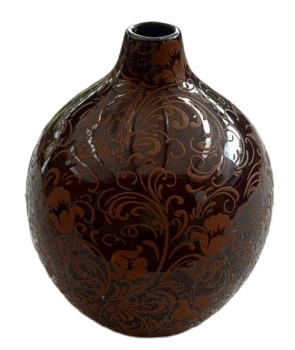 Keramikvase 21 cm hoch - florales Muster - 1