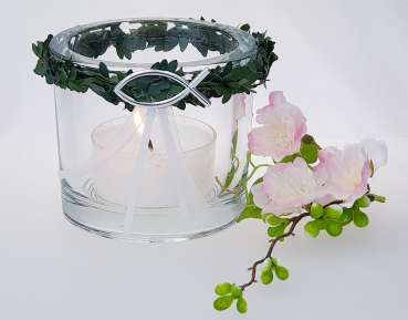Glaswindlicht mit Buchs und einem Fisch - 3