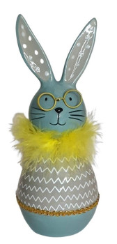 Osterhase aus Keramik in Blau/Grau/Gelb, Deko-Hase zu Ostern - 1