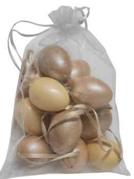 Preview: Mehrere kleine Ostereier in Cremefarben als Osterdekoration für Strauch und Fenster.