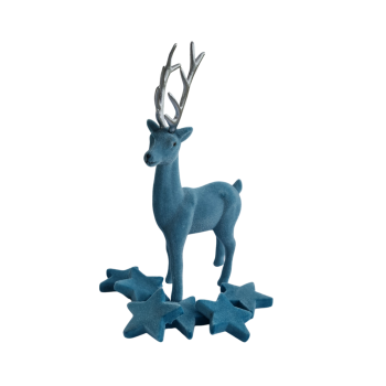 Hirsch, beflockt eisblau - 29 cm mit silbernem Geweih