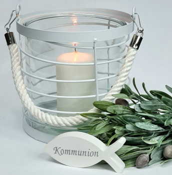 Maritimes Windlicht aus Metall mit Glaseinsatz, 16 cm - 2