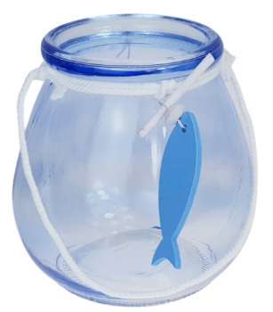 blaues Windlichtglas mit einem Fisch, zur Kommunion, Konfirmation, Taufe - 2
