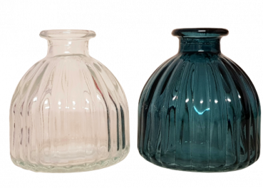 Geriffelte Vase in zwei Farben - Klar und Blau - 1