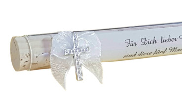 Gastgeschenk - Glasröhrchen mit einer Organzaschleife und einem Kreuz 1