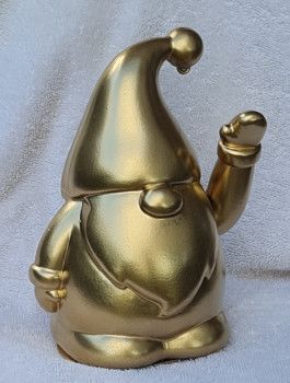 Weihnachtsmannfigur in Gold mit beweglichem Arm und glatter Oberfläche Weihnachtsmannfigur in Gold mit beweglichem Arm und glatter Oberfläche