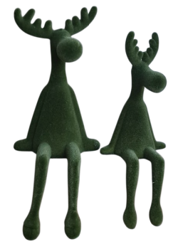 Elchfigur Weihnachten, Deko Elch sitzend, skandinavische Weihnachtsdekoration, Kantenhocker Elch grün, Weihnachtsdeko Elchfigur tannengrün, natürliche Weihnachtsdekoration