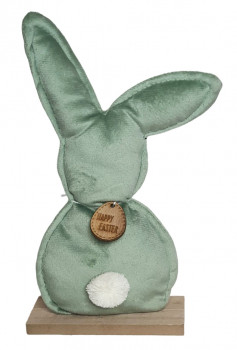 Osterhase in der Farbe Salbeigrün auf einem Holzsockel - 1