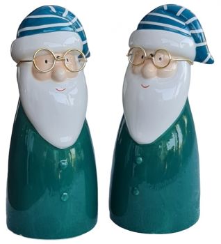 Ein Keramik-Weihnachtsmann in Grüntönen und mit einer Brille für Ihre Weihnachtsdekoration. - 1