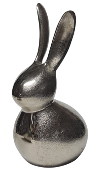 Preview: Stilvoller Deko Osterhase aus schwerem Metall in edlem Silberfinish