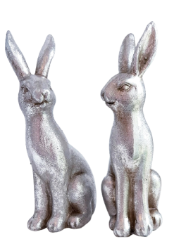 Osterdekoration - ein Hase (22 cm) in der Farbe Silber - 1