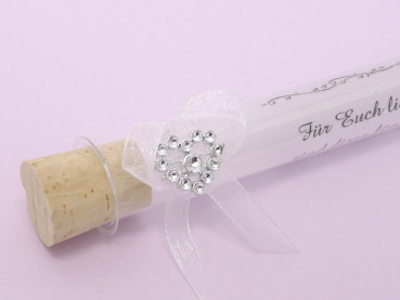 Glasröhrchen, Reagenzglas, Gastgeschenk, Strassherz, Schleife