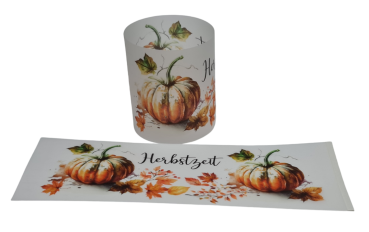 Pergament-Windlicht, Herbstzeit mit Kürbissen und Herbstblättern in Aquarell - 1