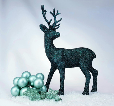 Hirsch in Glitzeroptik in einer tollen Farbe: Smaragdgrün, 30 cm hoch - 2