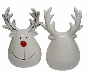 Lustiger Elchkopf aus Keramik mit roter Nase – Weihnachtsdeko - 4