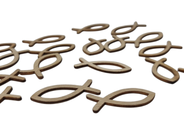 Preview: Detailansicht eines einzelnen Holzfisches mit natürlicher Holzmaserung